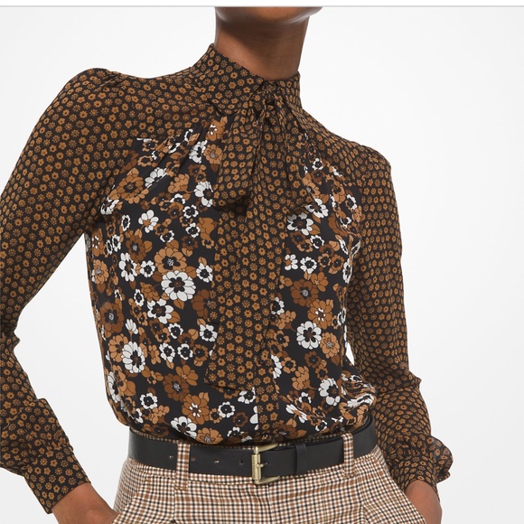 MICHEAL KORS Floral Georgette Tie-Neck Blouse - Picture 5 of 5